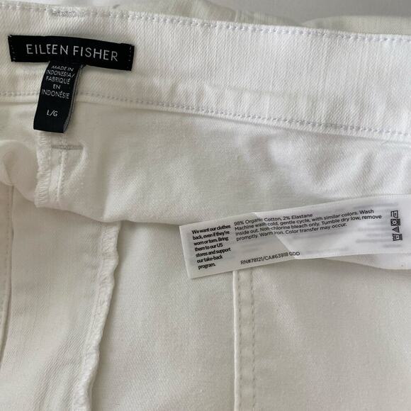 Eileen Fisher Lantern Jeans Size L White Organic Cotton Crop Denim Casual Staple - Picture 11 of 13